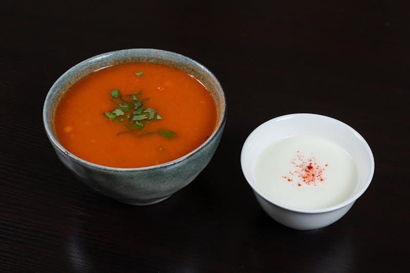 Creamy tomato soup in a bowl
